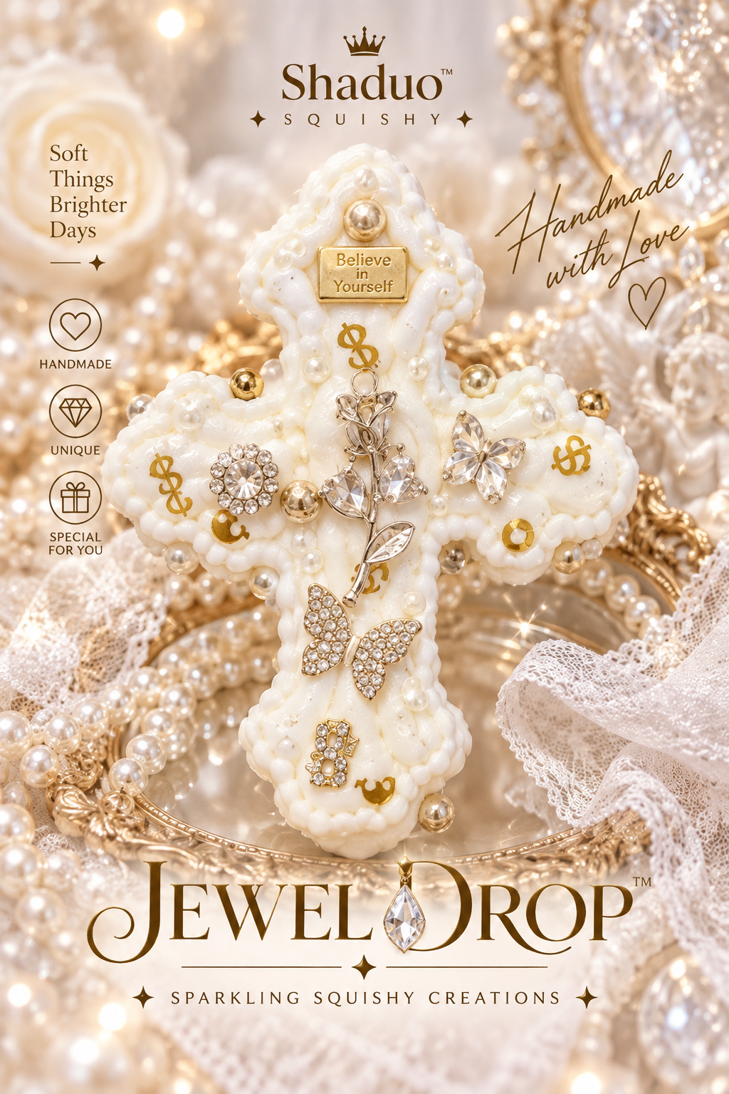 Jewel Drop Series - Golden Rose Holy Cross Squishy