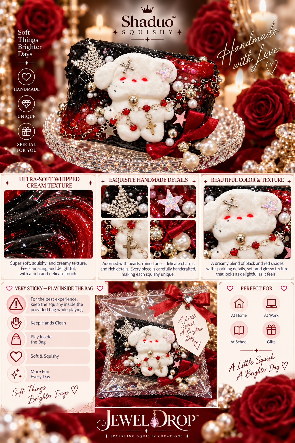 Jewel Drop Series - Gothic Dark Red Puppy Cake Squishy