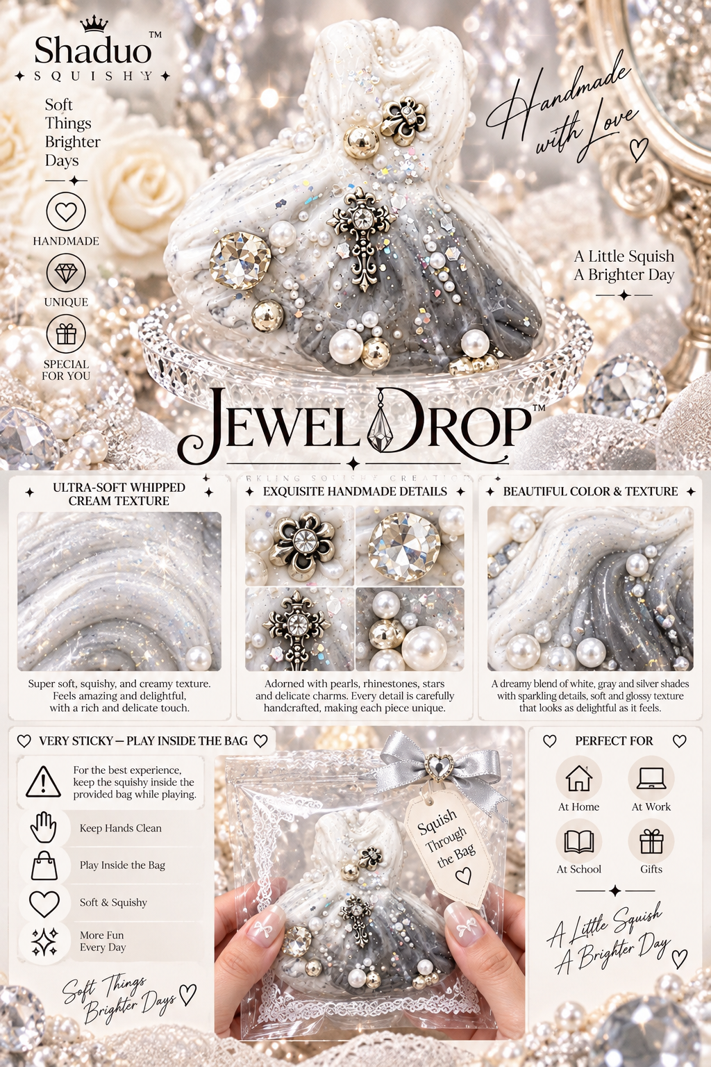 Jewel Drop Series - Marble White wedding dress Squishy