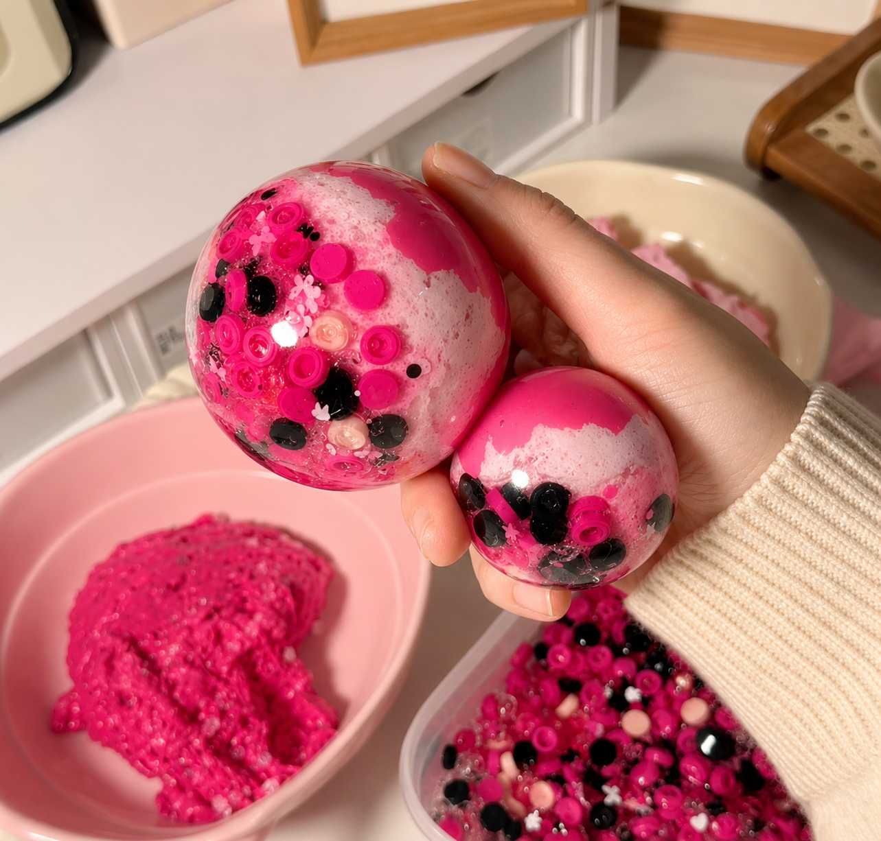 [Touch Me] Hot Pink & Black Blossom Galaxy Ball Squishy