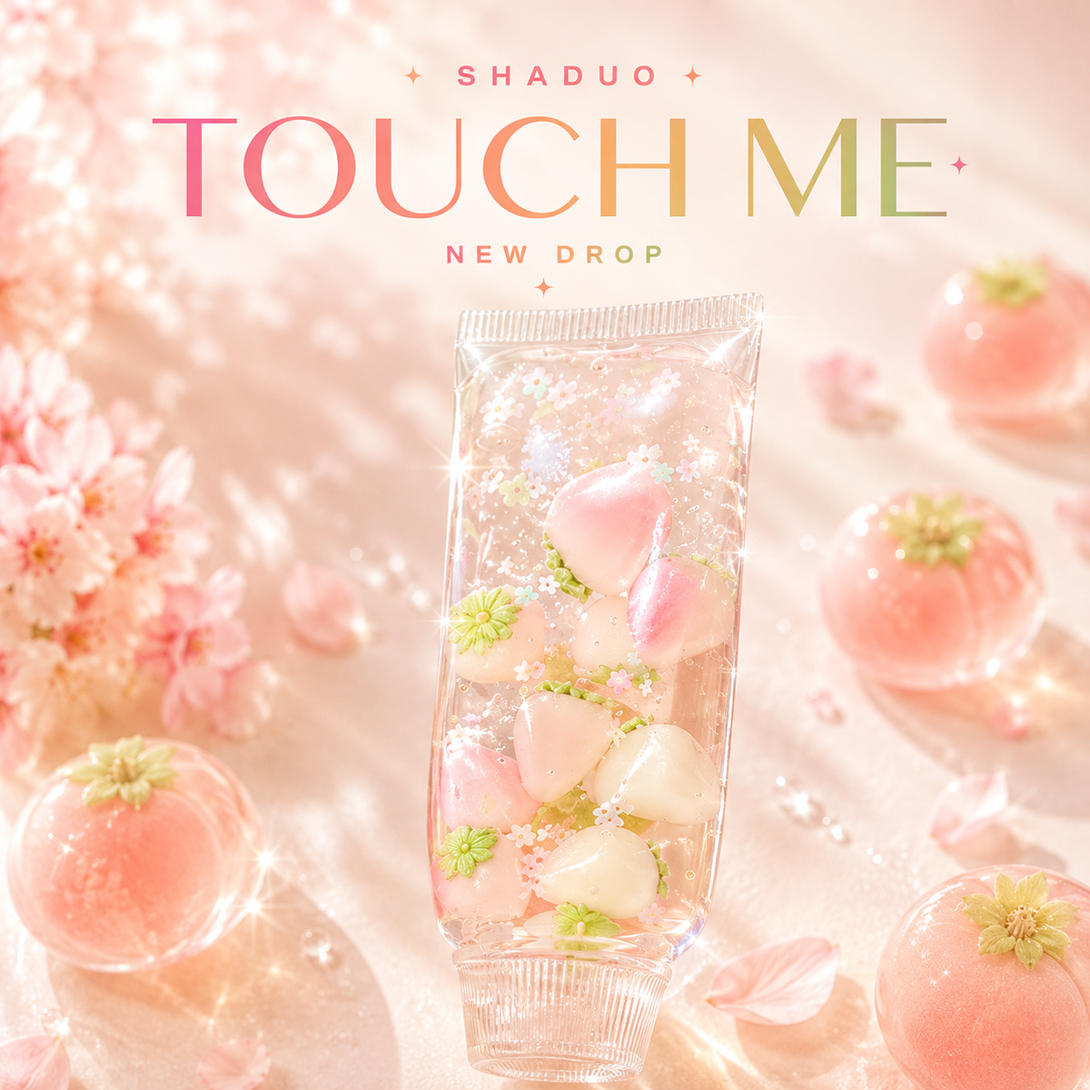 [Touch Me] White Peach & Sakura Tube Gel Squishy (Vaseline texture)