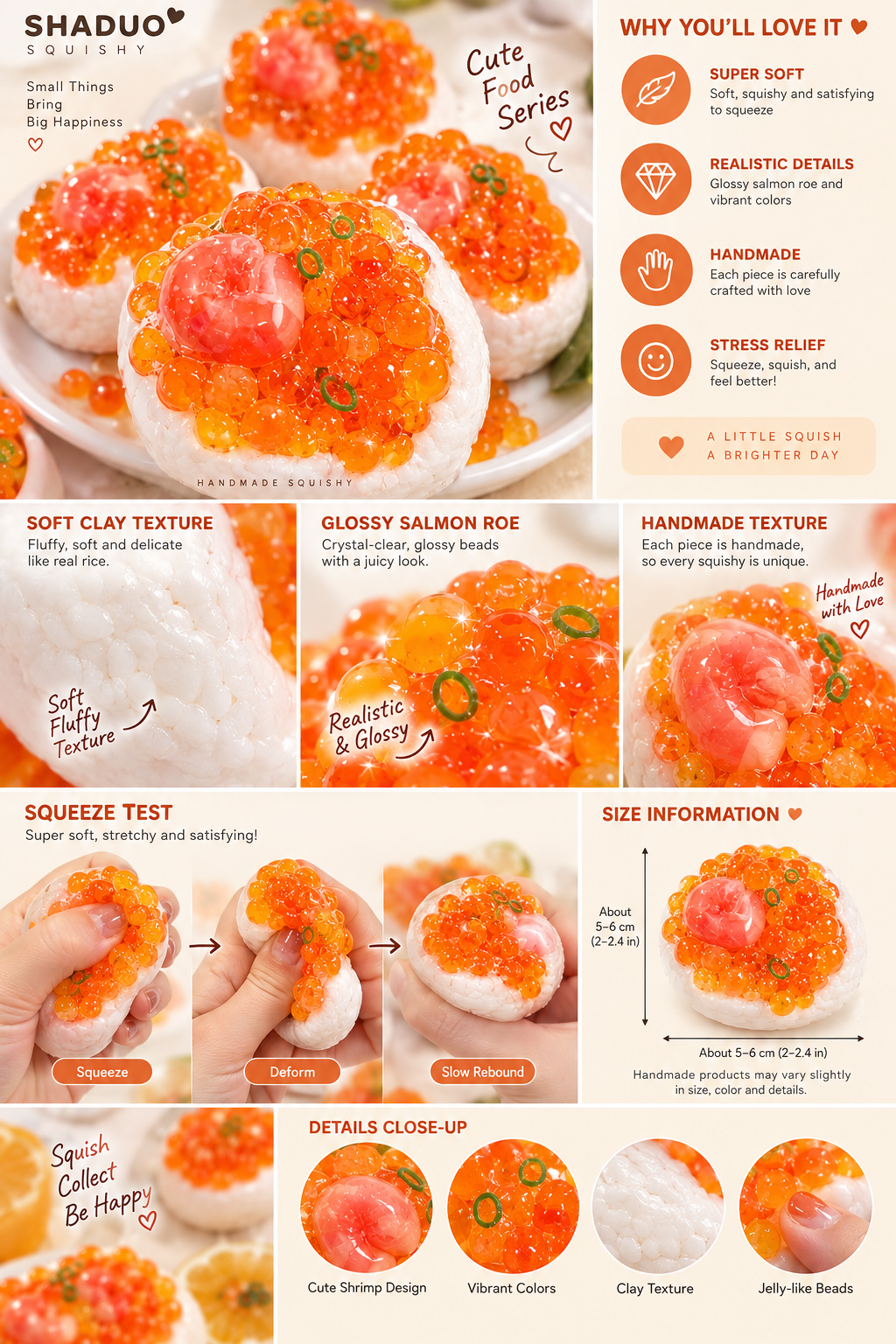 Touch Me Series-Salmon Roe & Shrimp Sushi Squishy ball