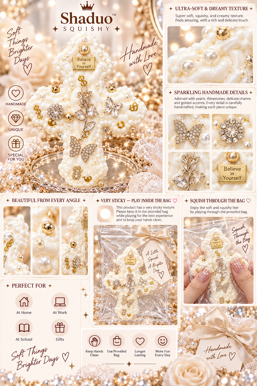 Jewel Drop Series - Golden Rose Holy Cross Squishy