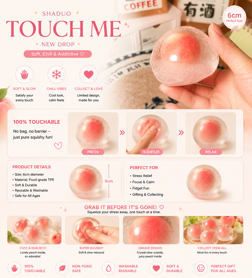[Touch Me] Soft Pink Peach Crystal Water Drops Squishy ball