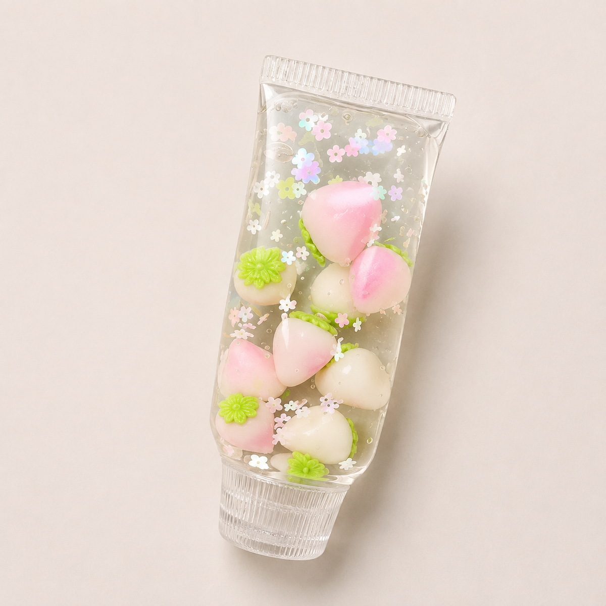 [Touch Me] White Peach & Sakura Tube Gel Squishy (Vaseline texture)