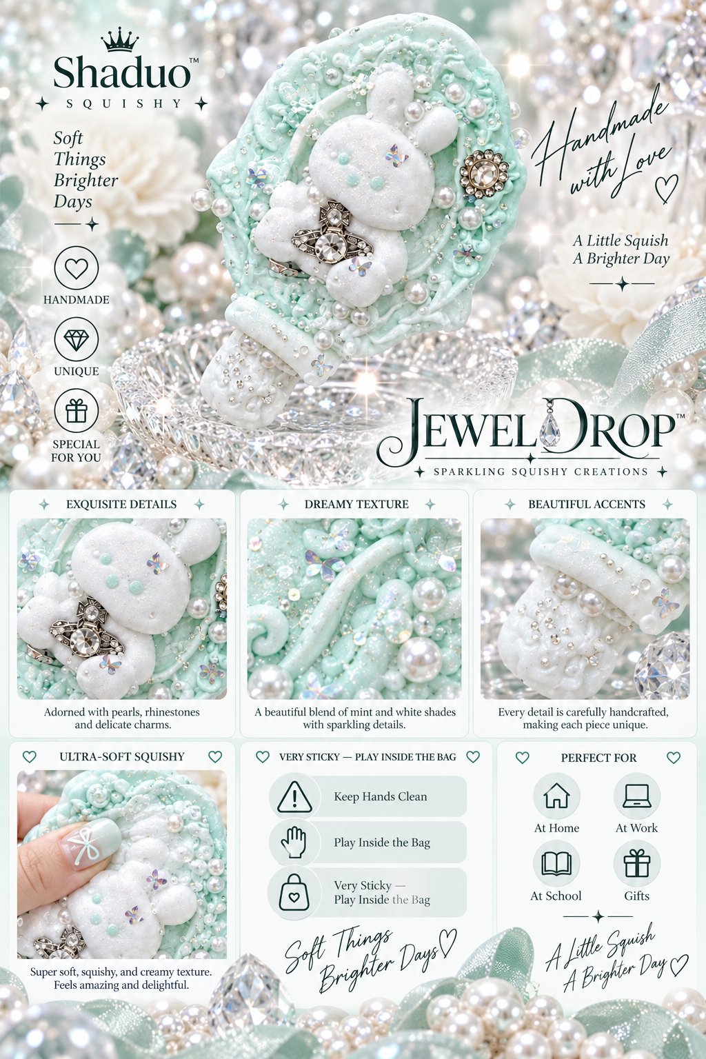 Jewel Drop Series - Mint Bunny Vintage Mirror Squishy