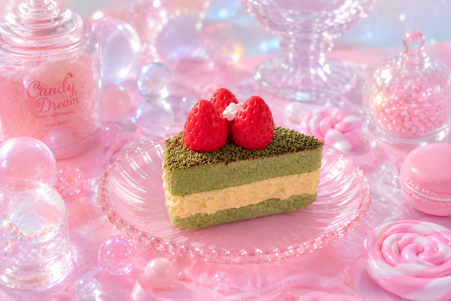 [Candy Dream] Strawberry Matcha Cream Cake Squishy