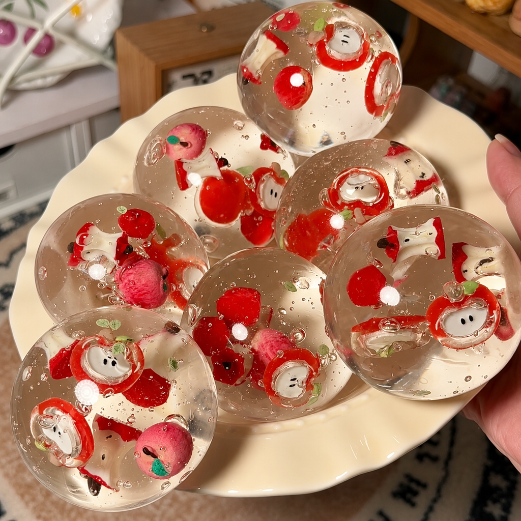 [Touch Me] Red Apple Slice Clear Crystal Ball Squishy