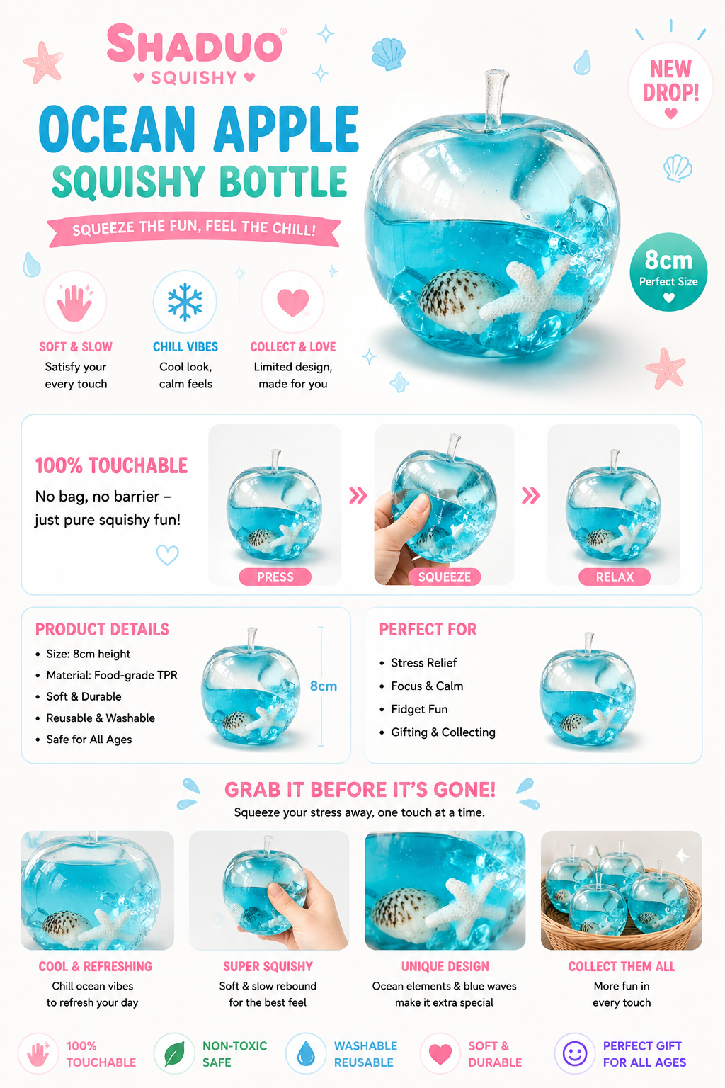 Touch Me Series - Ocean Ice Crystal Apple Squishy(water texture)