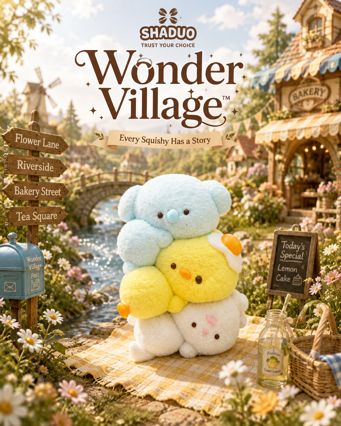 Wonder Village - Stacked Friends Picnic Whipped Cream Squishy Toy
