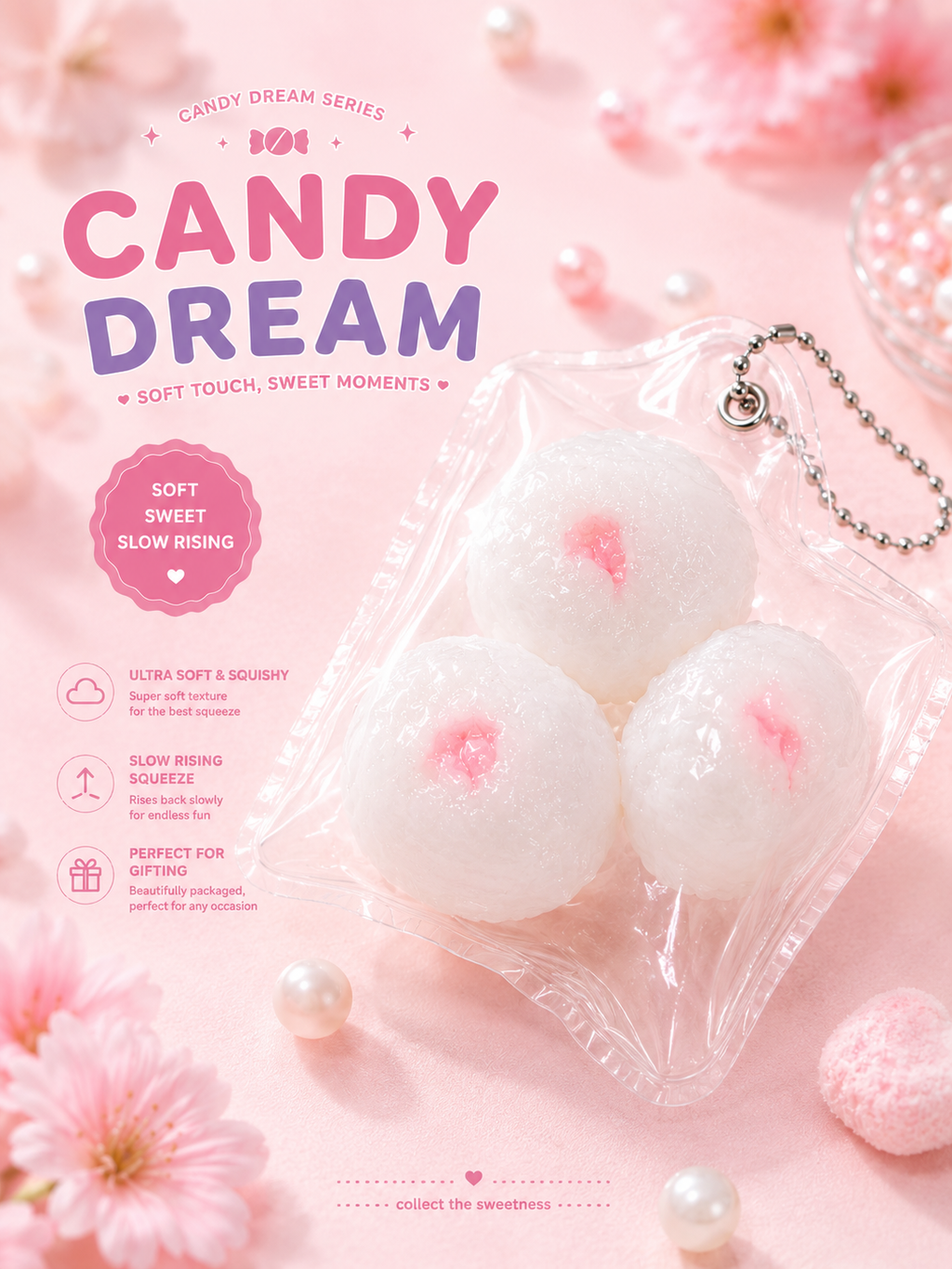 Mini Lychee Mochi Chain Squishy (3-Pack)