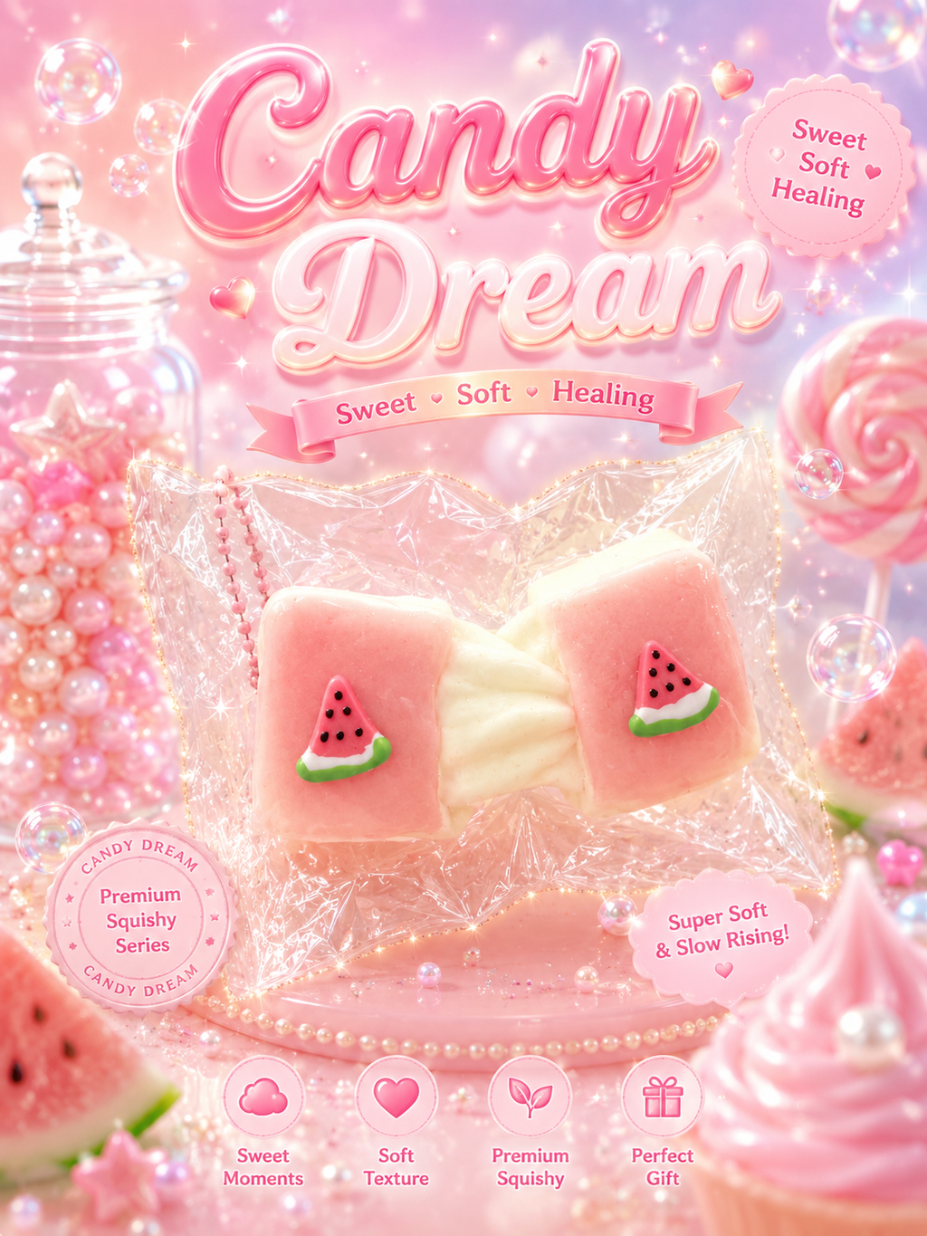 Candy Dream Series - Watermelon Ribbon Marshmallow Sandwich Squishy Toy