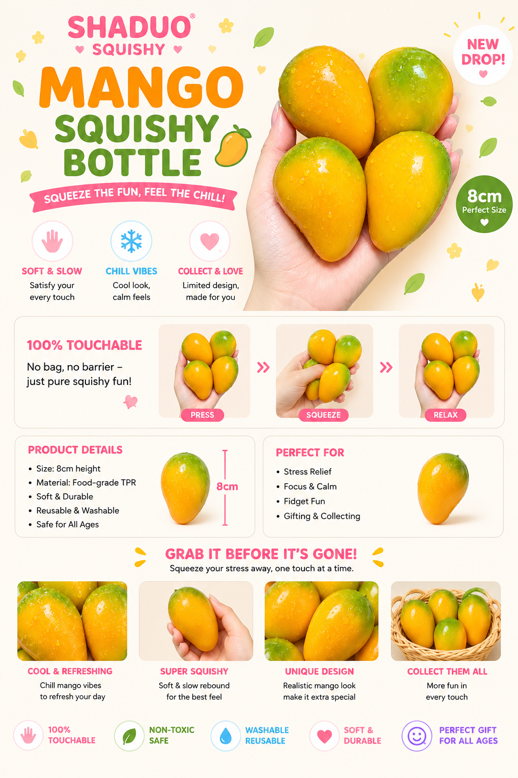 Touch Me Series - Temperature Color-Changing Fresh crunchy Mango Squishy