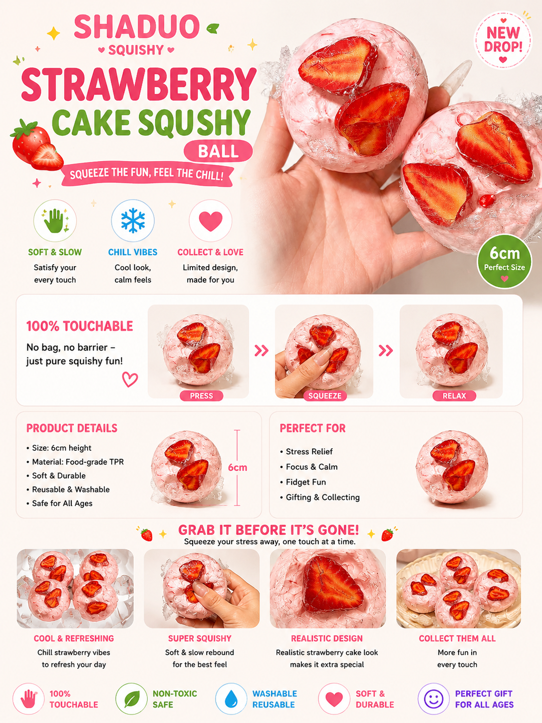 Touch Me Series - Strawberry Cream Tart Squishy ball