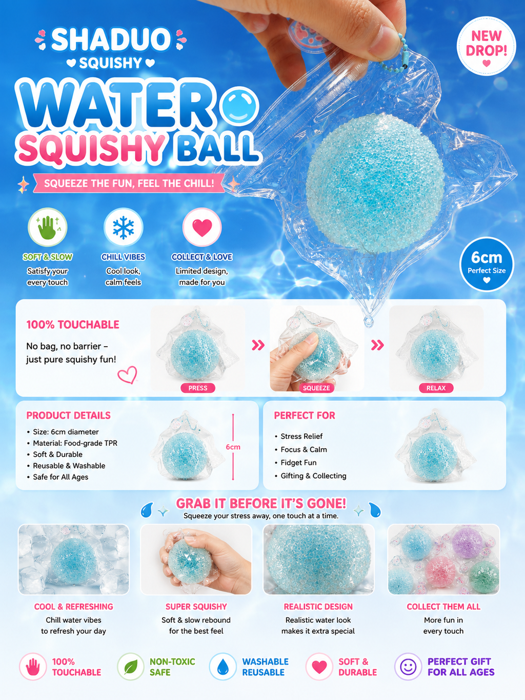 Candy Dream-Crystal Blue Sugar Orbeez Orb Squishy Toy