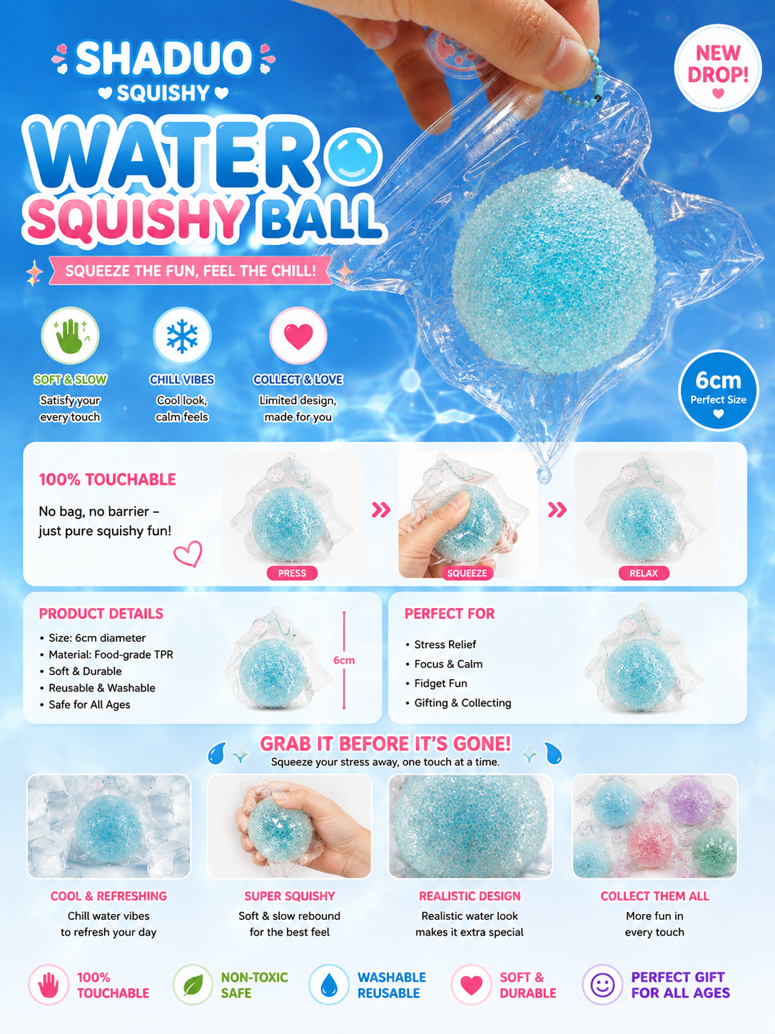 Candy Dream-Crystal Blue Sugar Orbeez Orb Squishy Toy