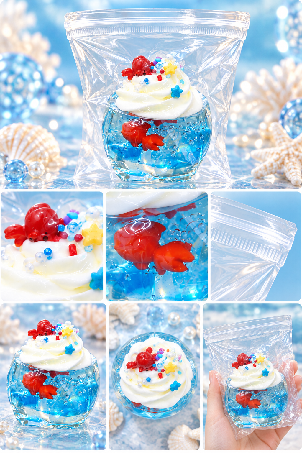 Clear Series - Ocean Blue Goldfish Sundae Crystal Jelly Squishy