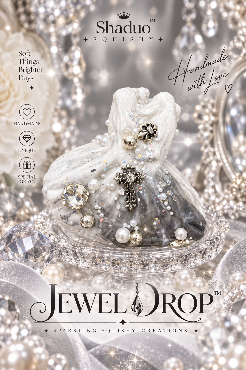 Jewel Drop Series - Marble White wedding dress Squishy