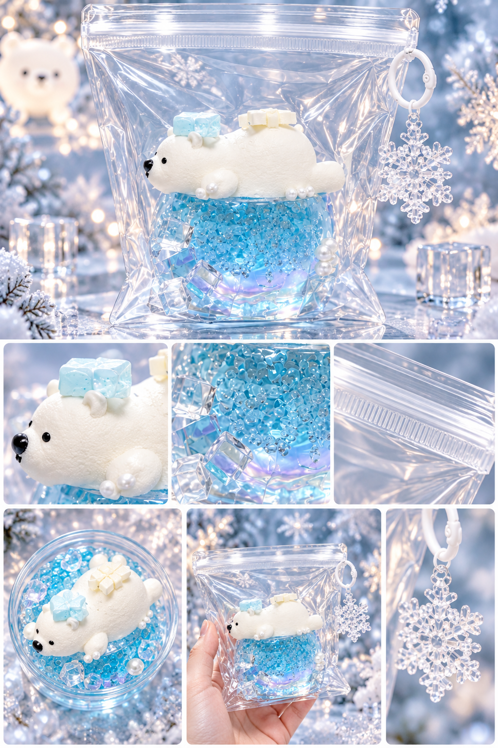Clear Series - Winter Polar Bear Snowflake Crystal Jelly Squishy