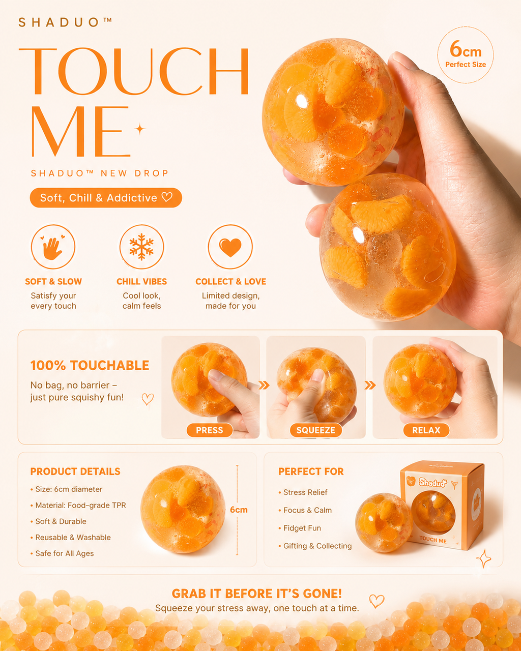 [Touch Me] Mandarin Orange Slice Crystal Ball Squishy
