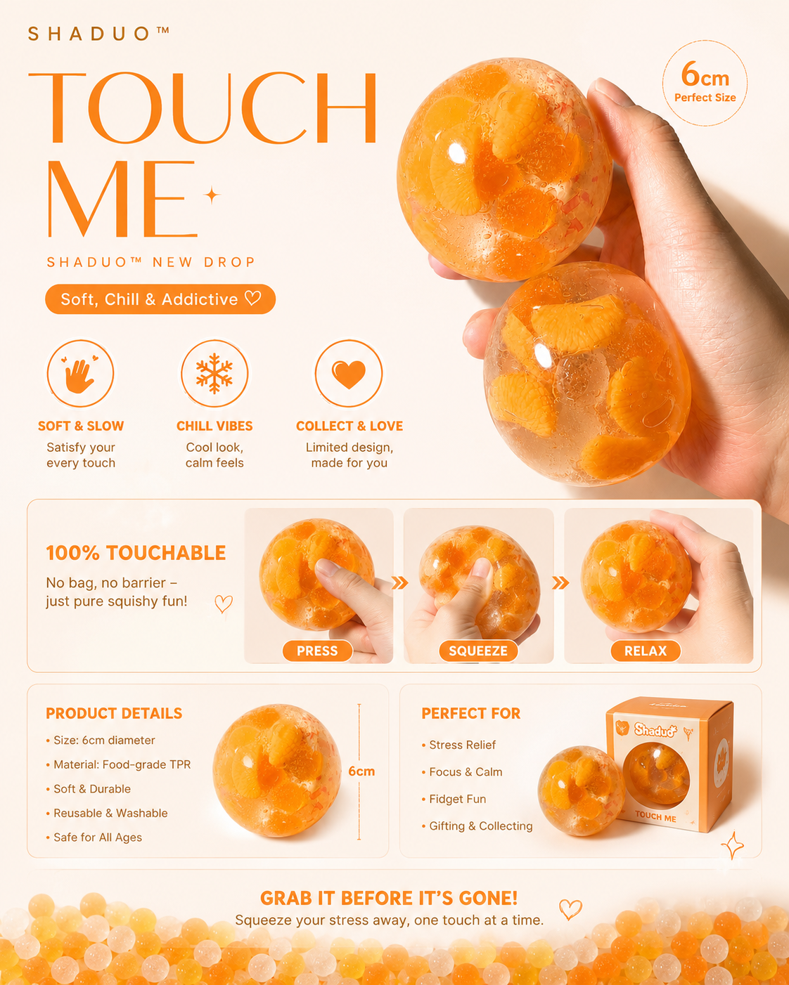 [Touch Me] Mandarin Orange Slice Crystal Ball Squishy