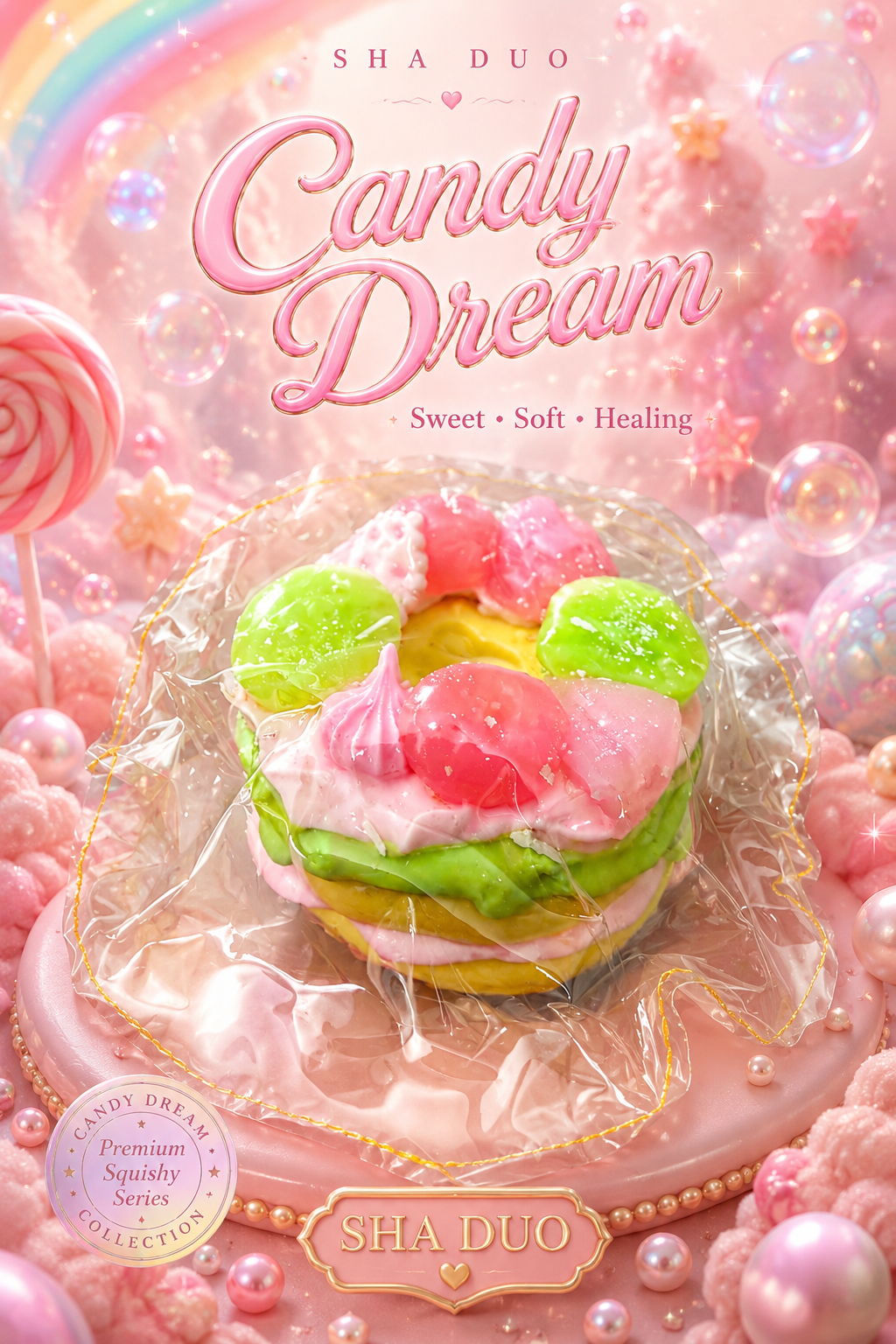 Magical Rainbow Candy Donut Squishy Toy
