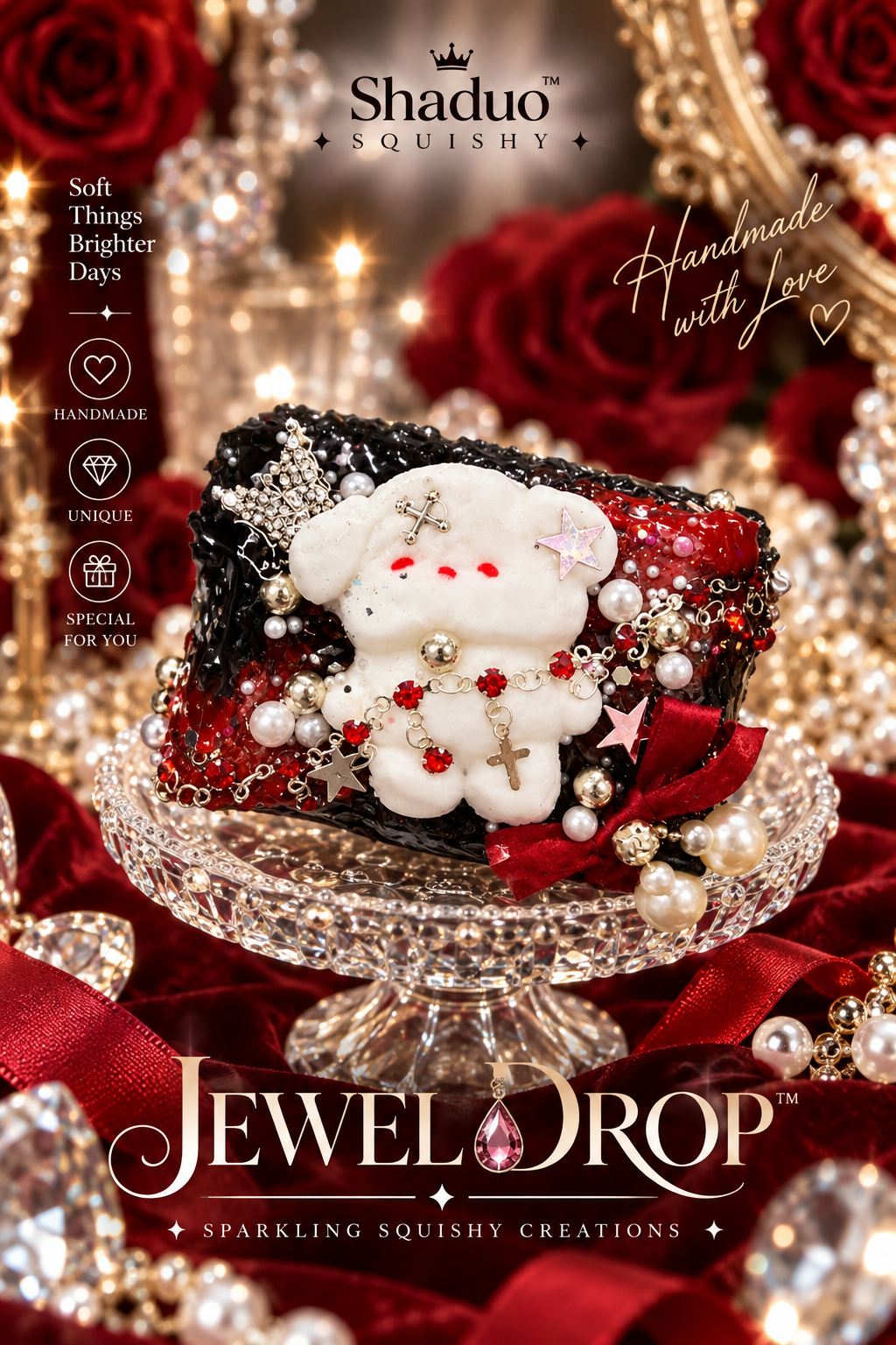 Jewel Drop Series - Gothic Dark Red Puppy Cake Squishy