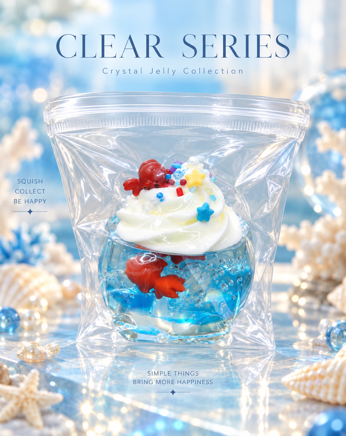 Clear Series - Ocean Blue Goldfish Sundae Crystal Jelly Squishy