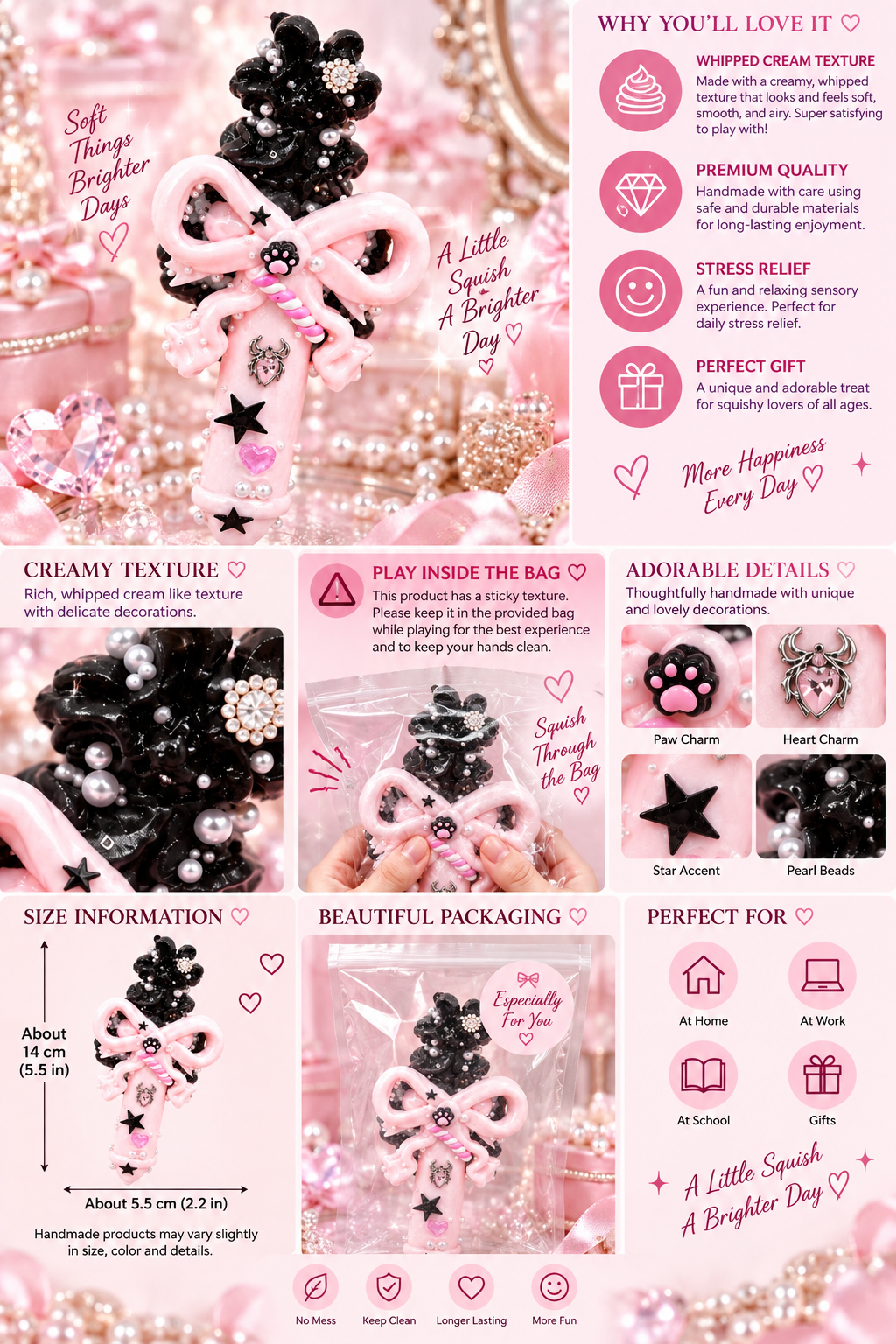 Jewel Drop Series - Gothic Pink & Black Bow Squishy