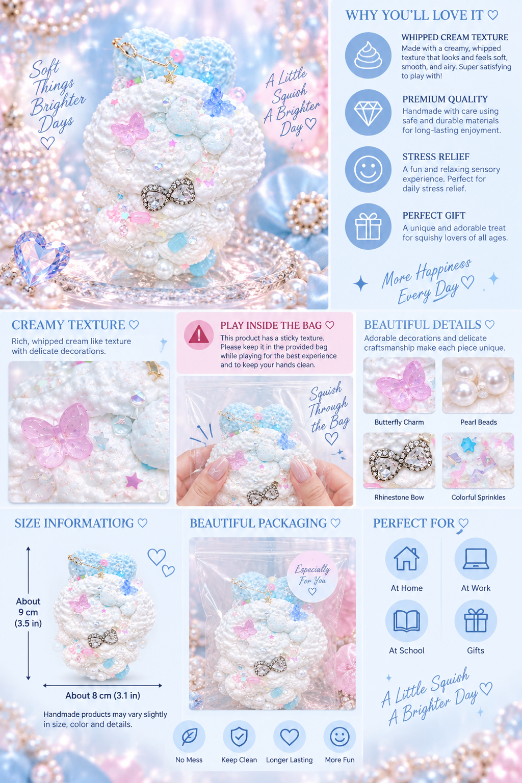 Jewel Drop Series - Fluffy Cloud Bunny & Bow Squishy
