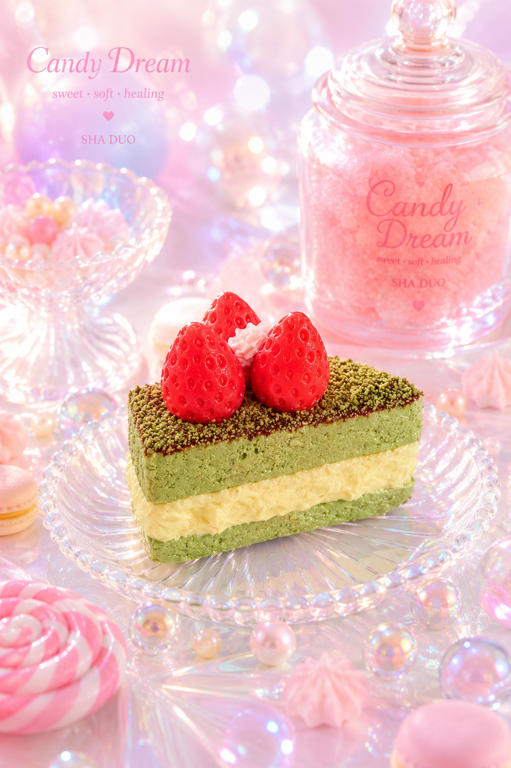 [Candy Dream] Strawberry Matcha Cream Cake Squishy
