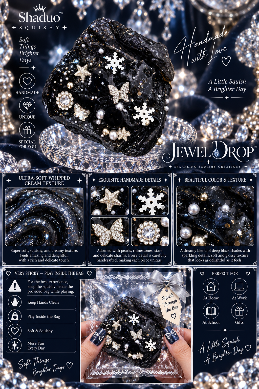 Jewel Drop Series - Obsidian Snowflake Jewel Squishy