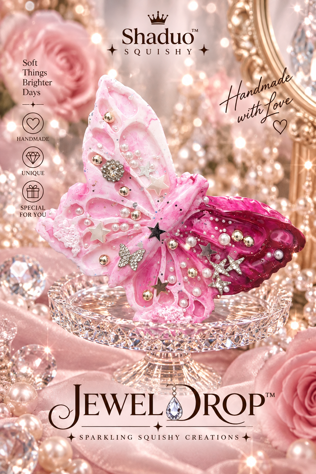 Jewel Drop Series - Pink Ombre Butterfly Jewel Squishy