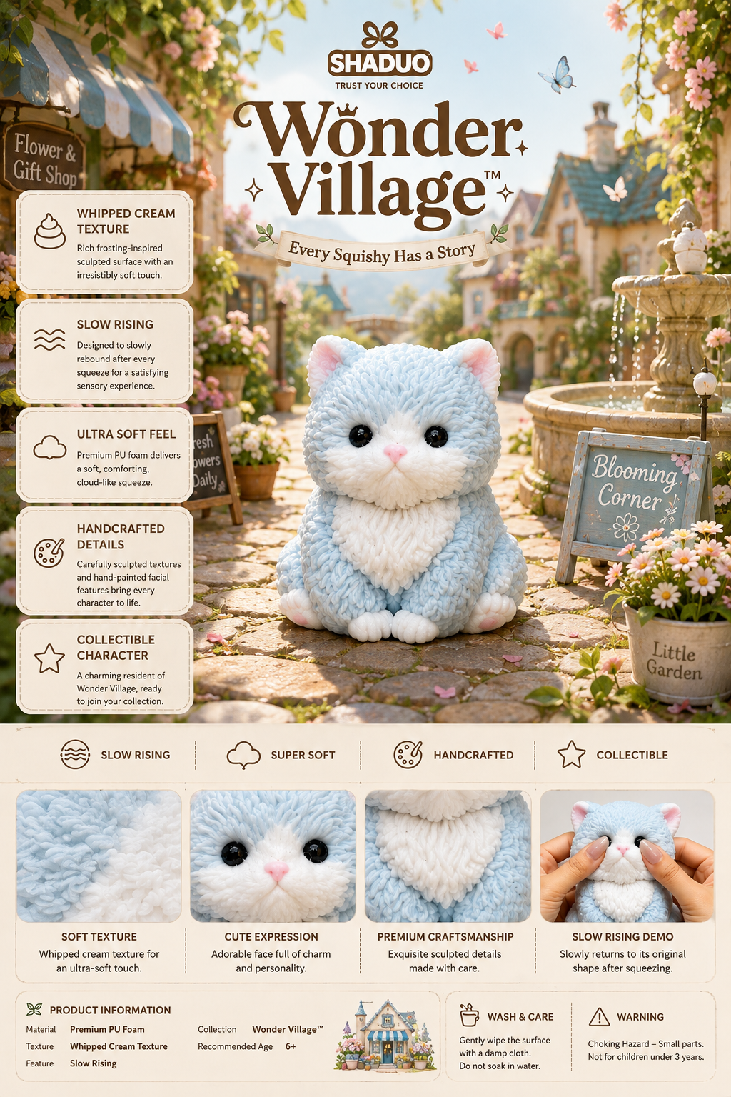 Wonder Village - Garden Kitten Whipped Cream Squishy Toy
