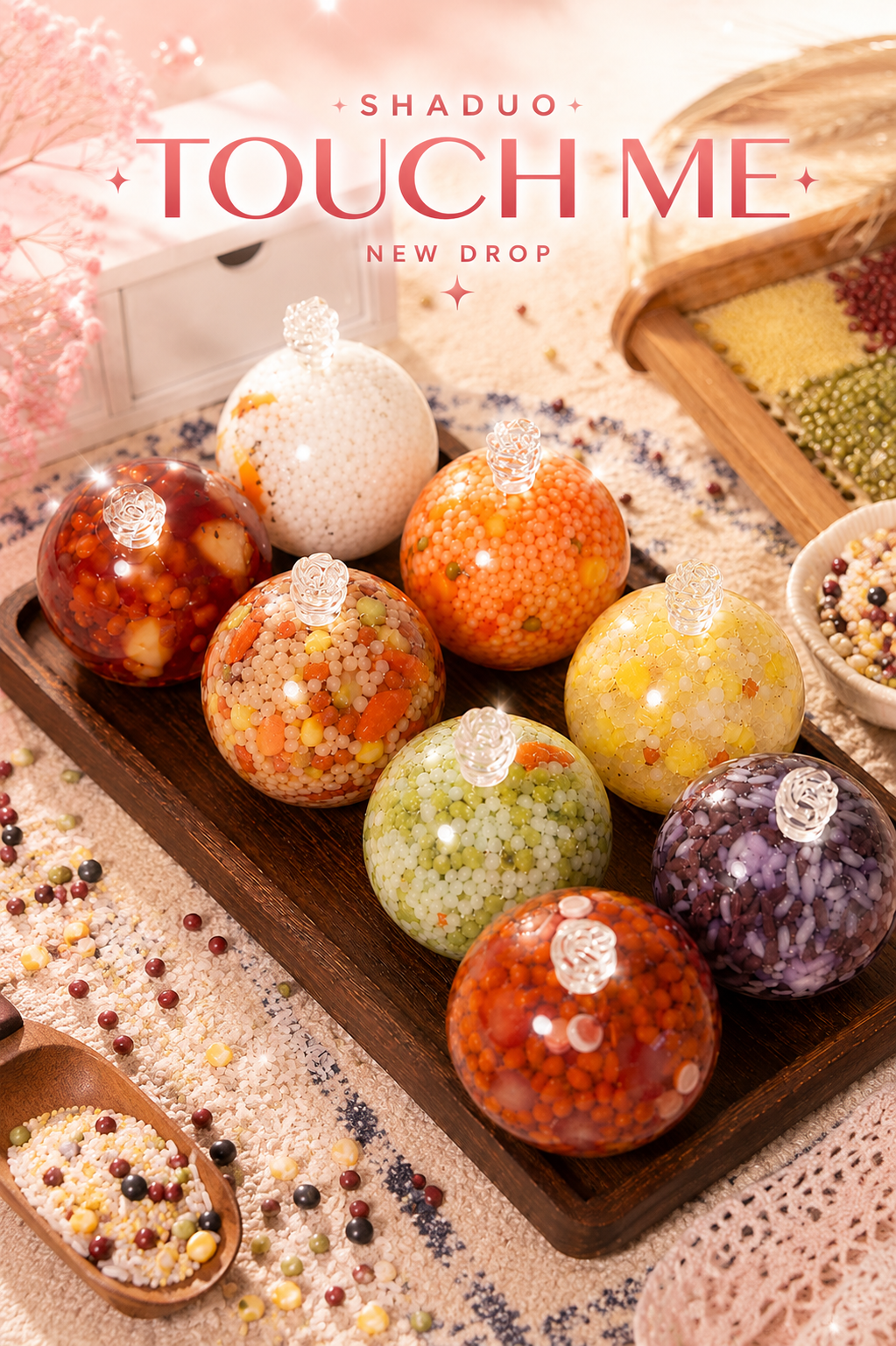 Touch Me Series - Handmade Crunchy Grain Orb Squishy!(coconut oil rice texture)