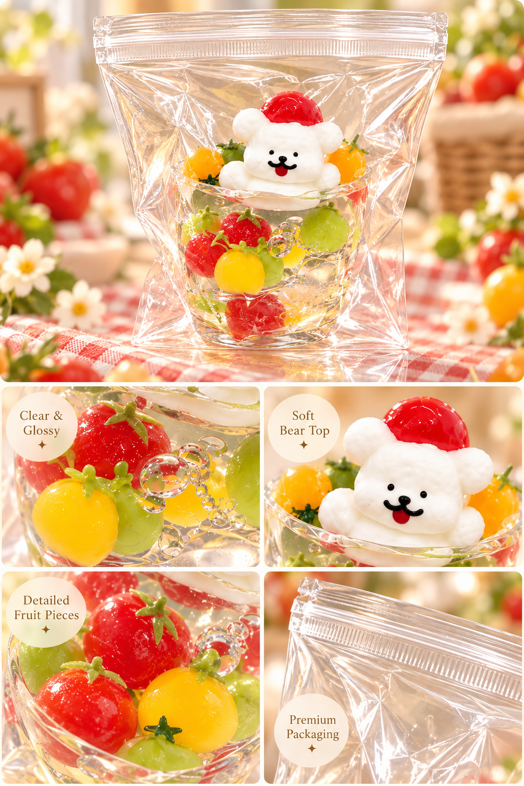 Clear Series - Cherry Tomato Bear Cup Crystal Jelly Squishy