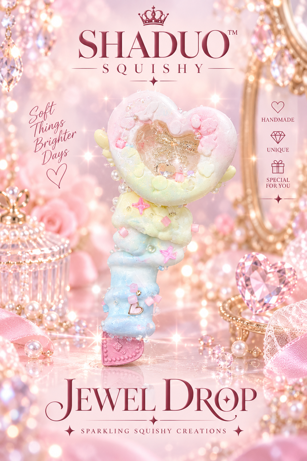 Jewel Drop Series - Rainbow Heart Magic Wand Squishy