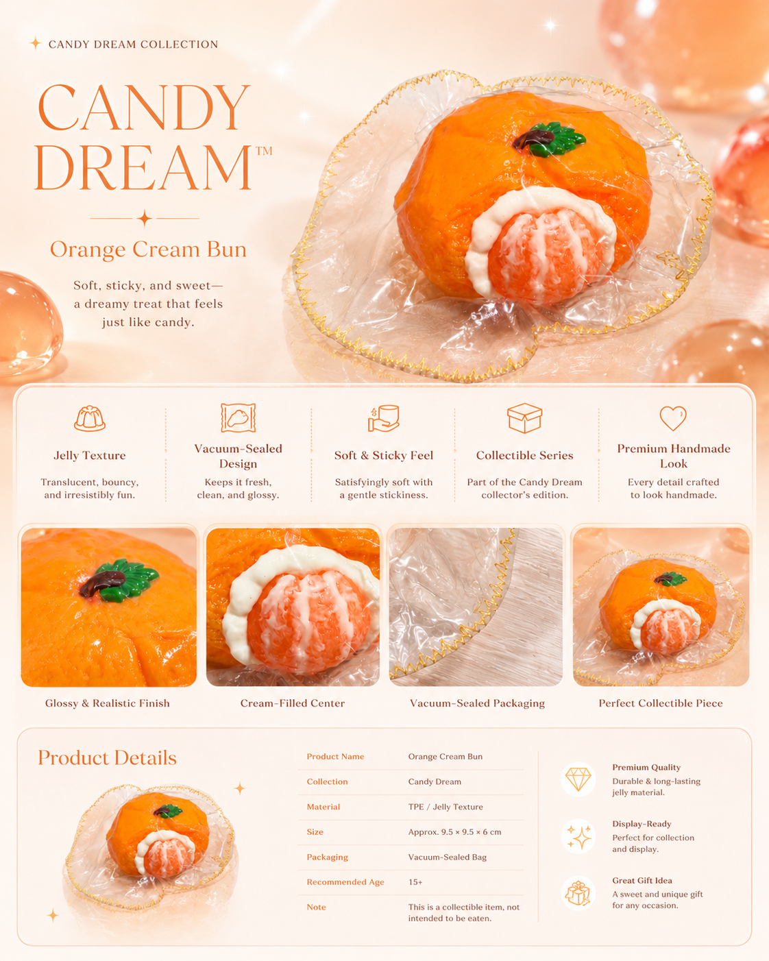 Mandarin Cream Glossy Peel Squishy