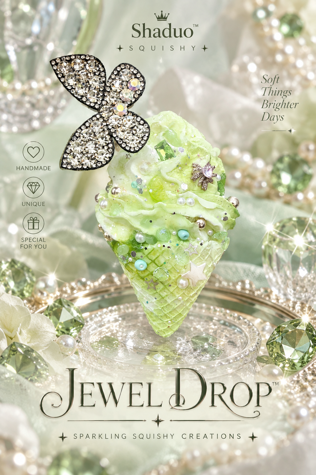 Jewel Drop Series - Match Green Butterfly Ice Cream Cone Squishy