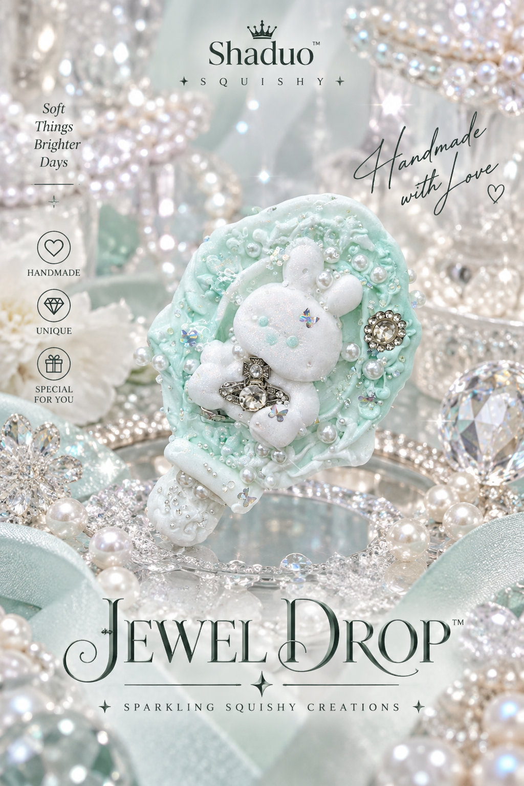 Jewel Drop Series - Mint Bunny Vintage Mirror Squishy