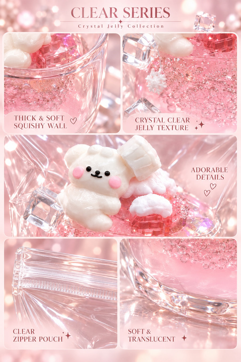 SHADUO Clear Series Pink Bear Jelly Jar Squishy