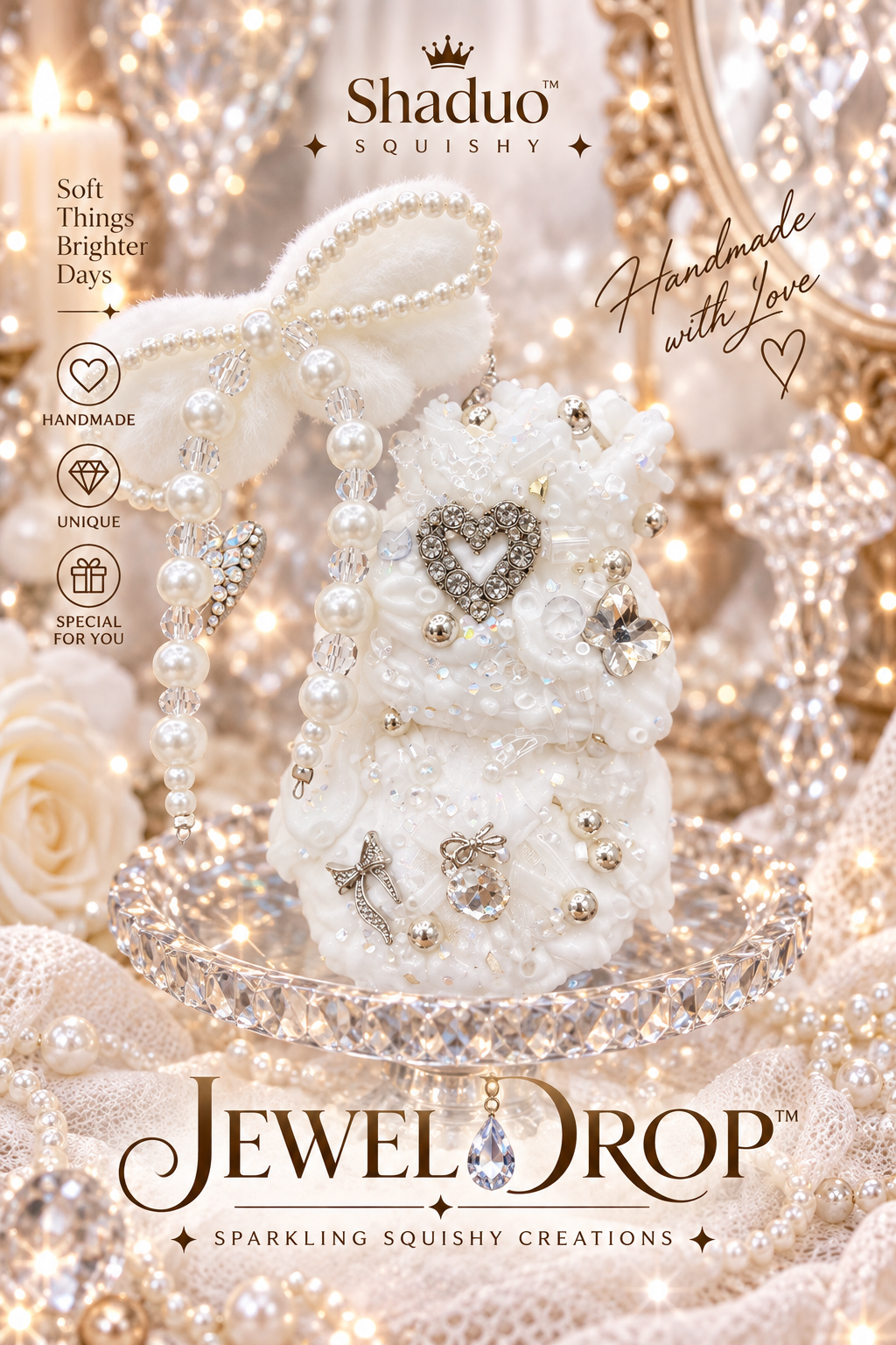 Jewel Drop Series - Elegant Pearl Bow White Squishy