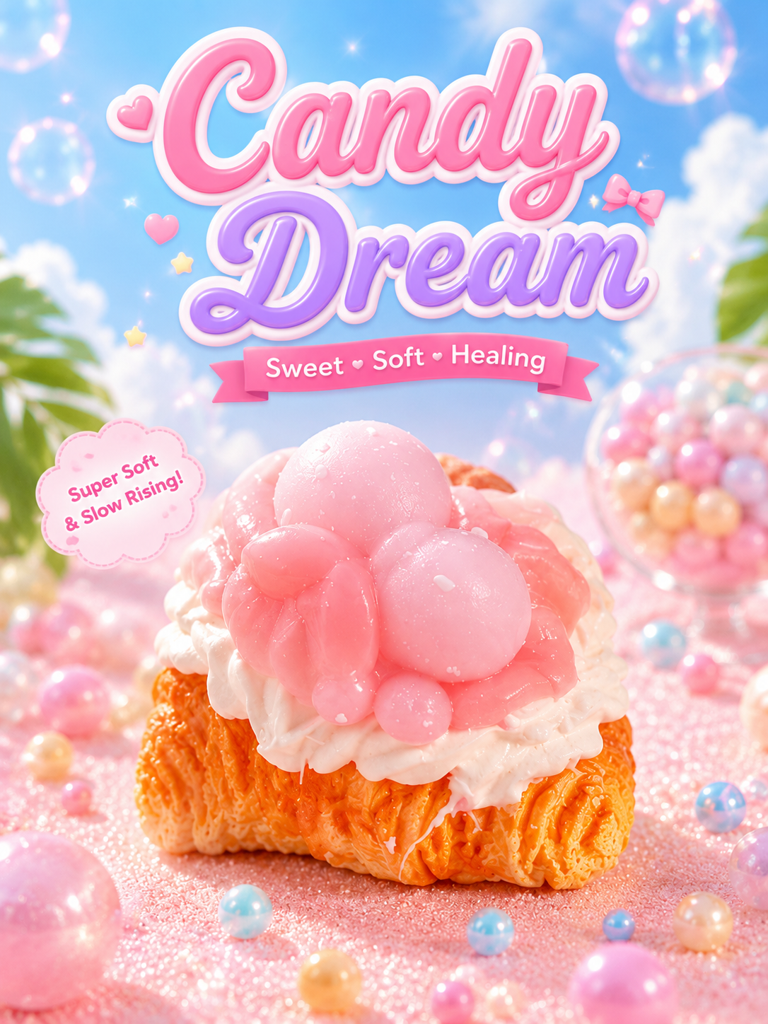 [Candy Dream] Pink Berry Cream Croissant Squishy