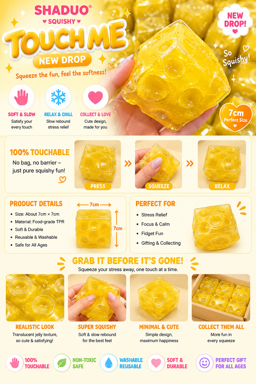 SHADUO Touch Me Series - Cheese Cube icee snow Squishy