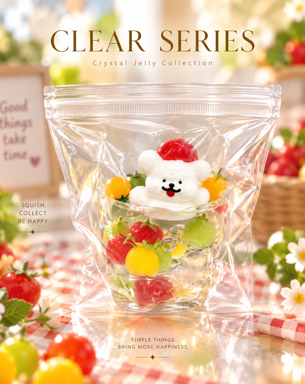 Clear Series - Cherry Tomato Bear Cup Crystal Jelly Squishy