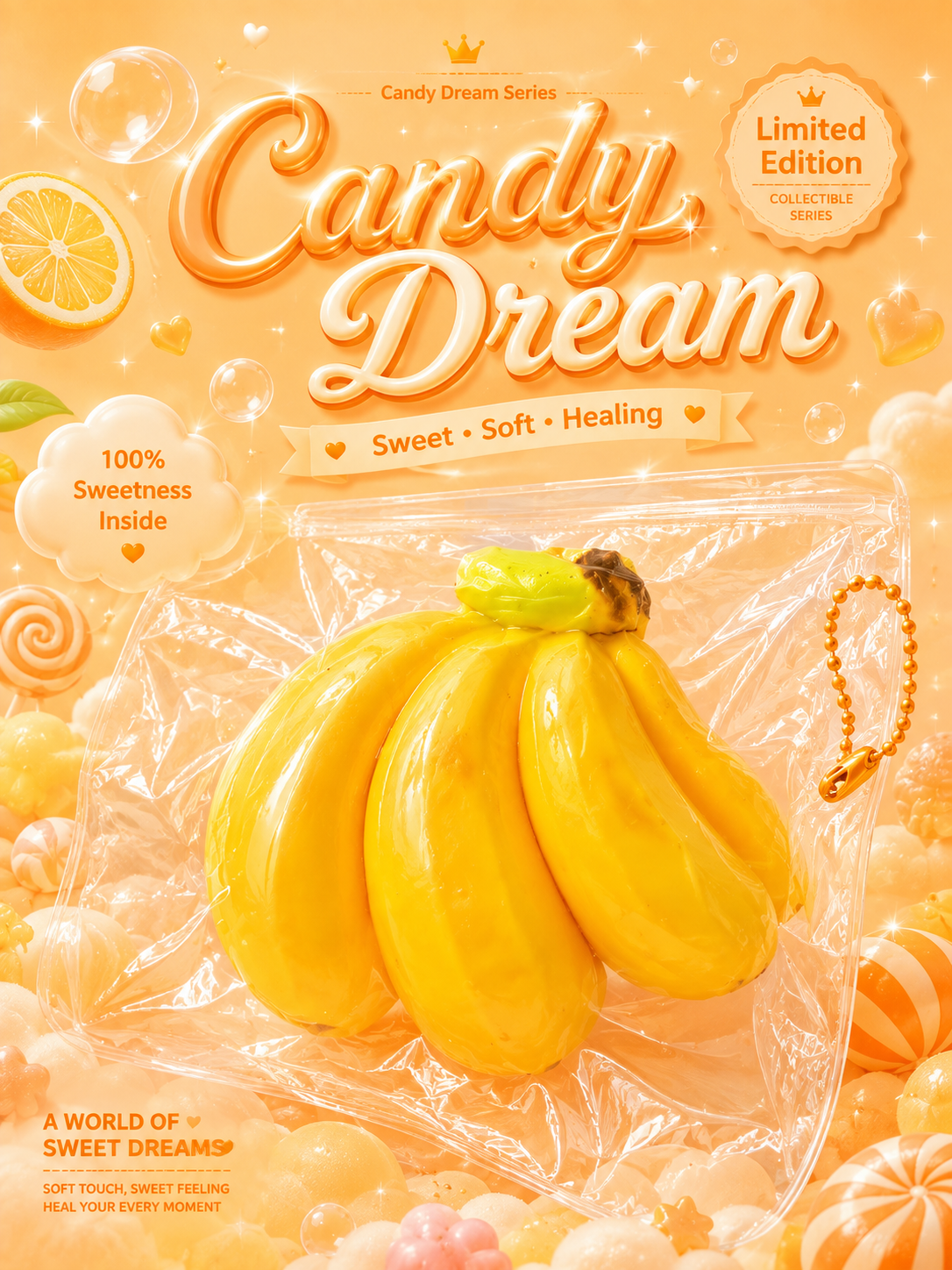 Candy Dream Series - Sweet Yellow Banana Cluster Squishy Toy