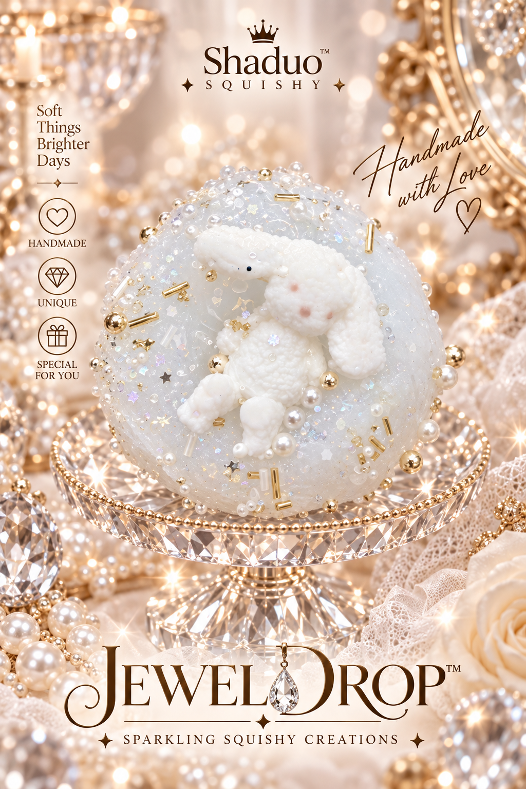 Jewel Drop Series - Crystal Bunny Round Cake Squishy