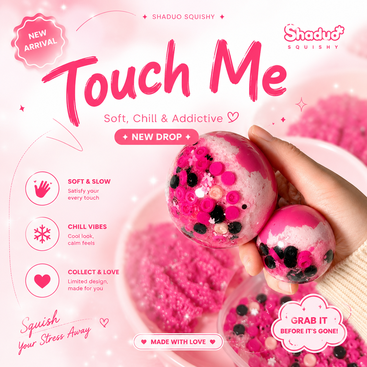[Touch Me] Hot Pink & Black Blossom Galaxy Ball Squishy