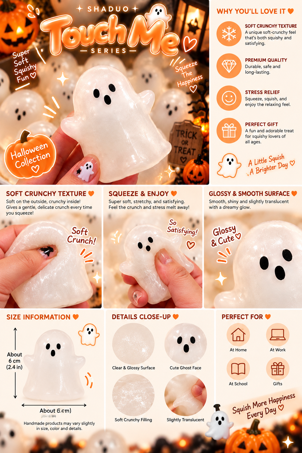 Touch Me Series - Halloween Pearly White Ghost Squishy