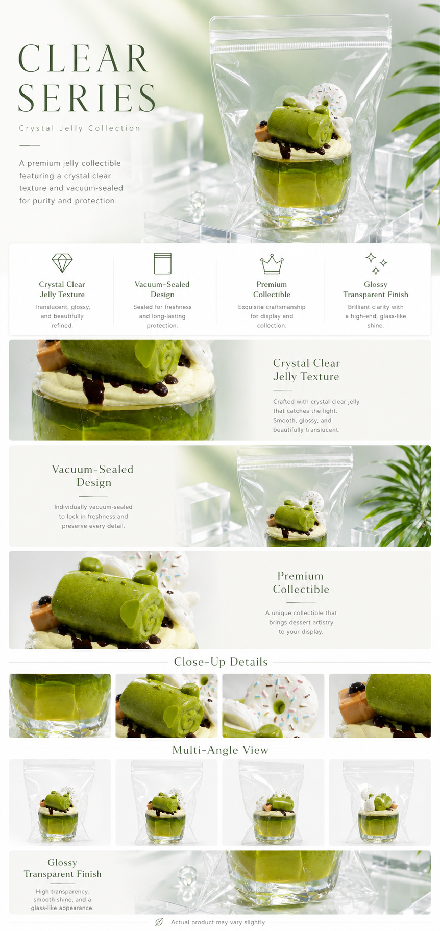 Elegant Matcha Parfait Crystal Jelly Squishy